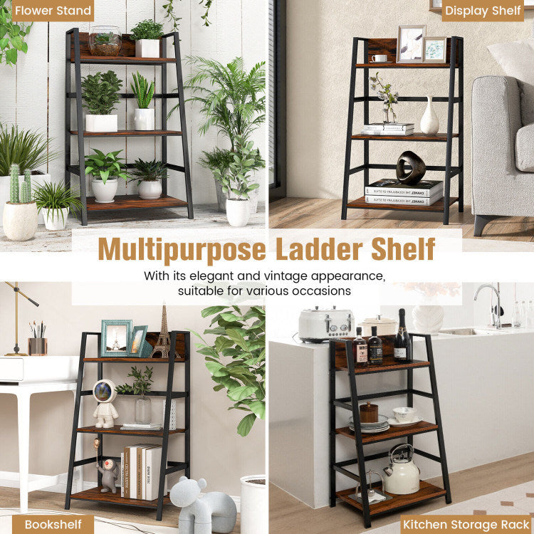 3-Tier Ladder Industrial Bookshelf with Metal Frame