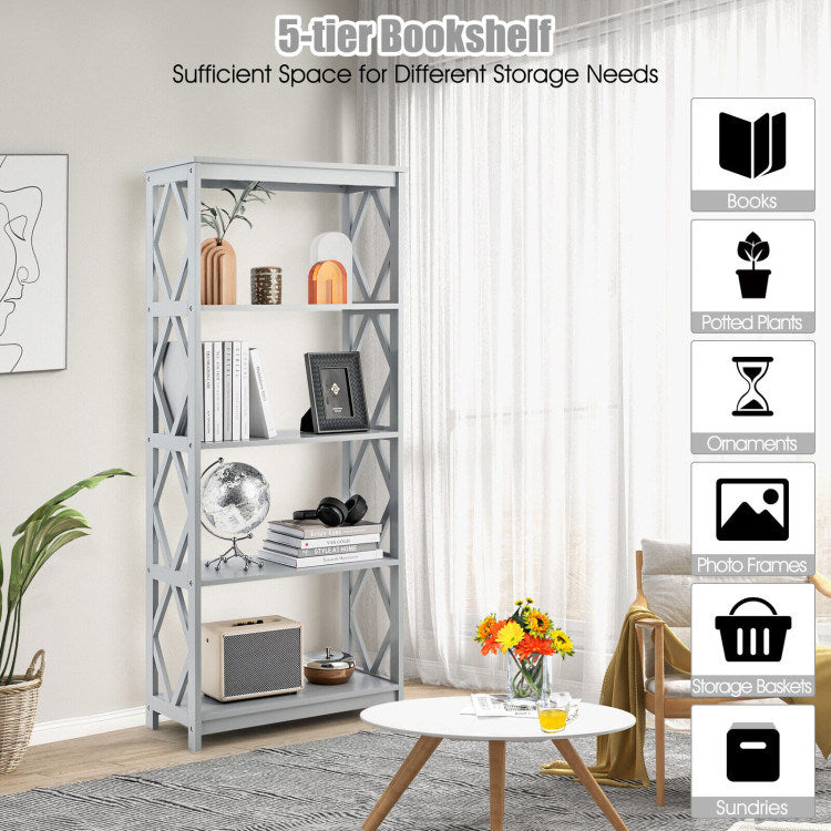 5-Tier Modern Freestanding Bookcase with Open Shelves