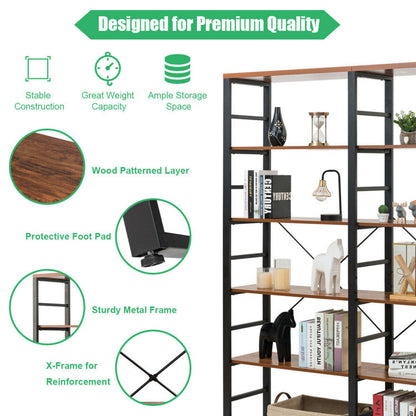 80 Inch Freestanding Industrial Double Wide 6-Shelf Bookcase