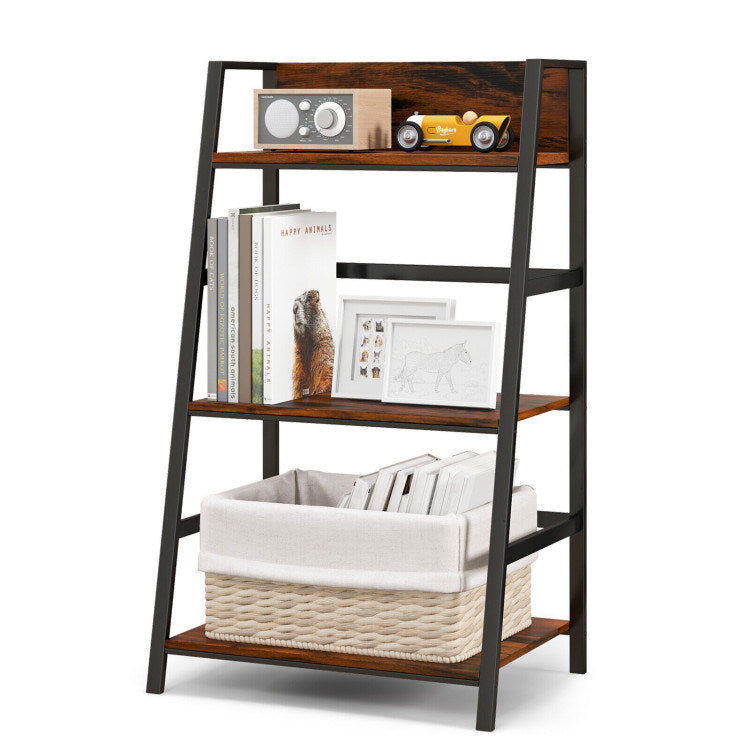 3-Tier Ladder Industrial Bookshelf with Metal Frame