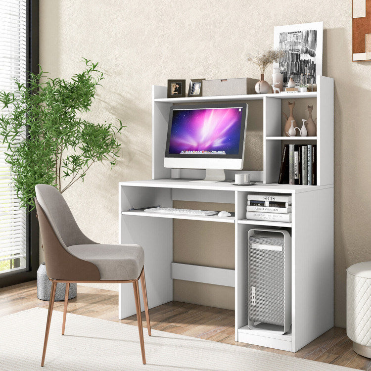 Home Office Computer Desk with Bookcase Keyboard Tray and CPU Stand