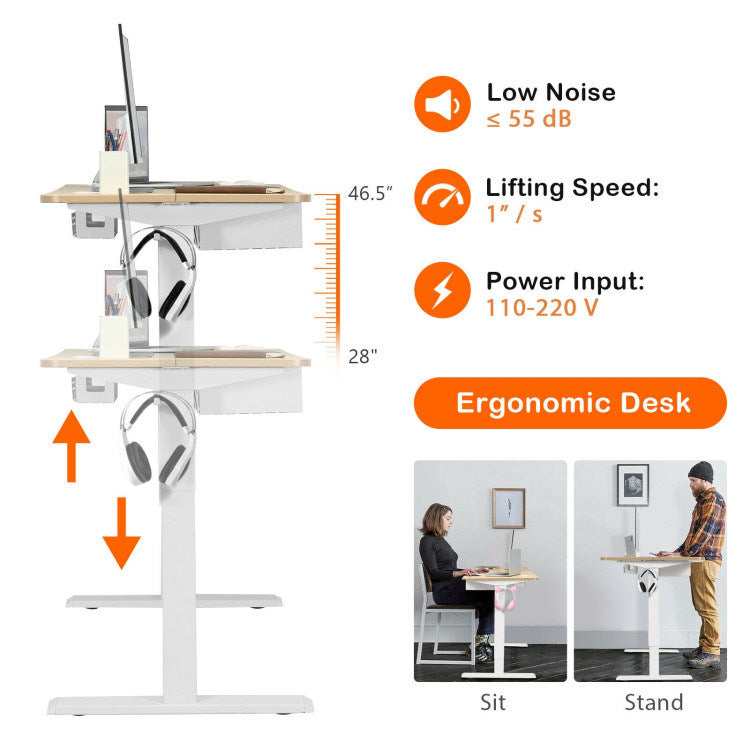 48-Inch Electric Standing Adjustable Desk with Control Panel and USB Port