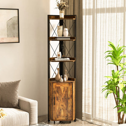 Tall Corner Storage Cabinet with 3-Tier Shelf and Enclosed Cabinet