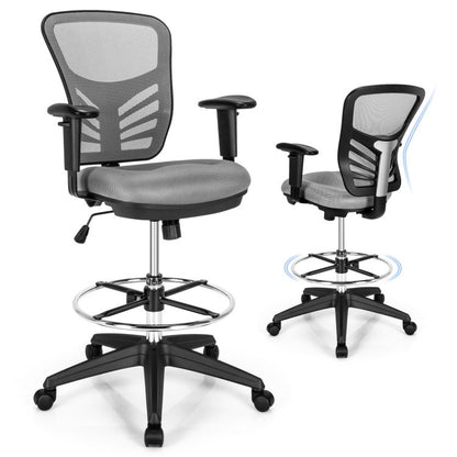 Mesh Drafting Chair Office Chair with Adjustable Armrests and Foot-Ring