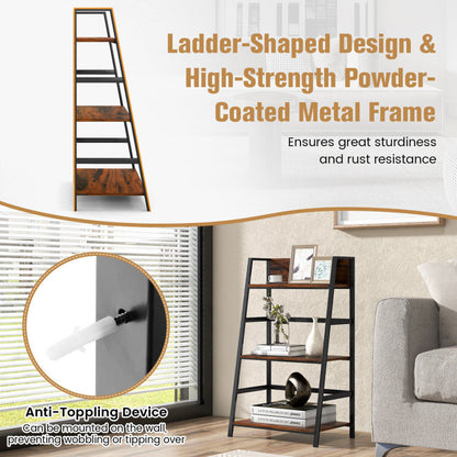 3-Tier Ladder Industrial Bookshelf with Metal Frame