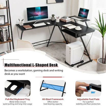 L Shaped Computer Desk Home Office Workstation with Movable Monitor Stand