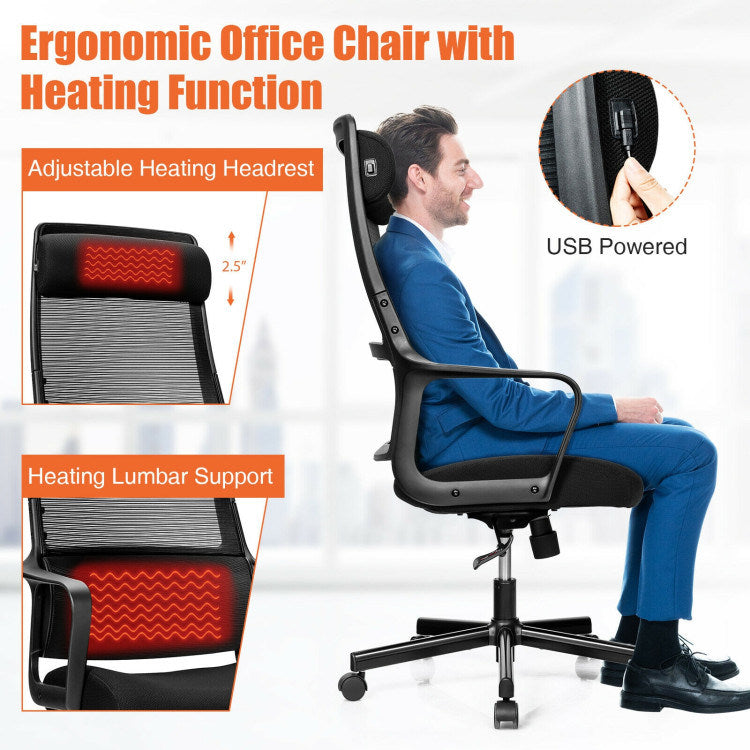 High Back Mesh Office Chair with Heating Headrest