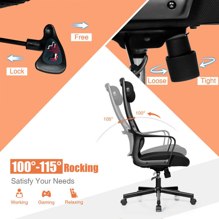 High Back Mesh Office Chair with Heating Headrest