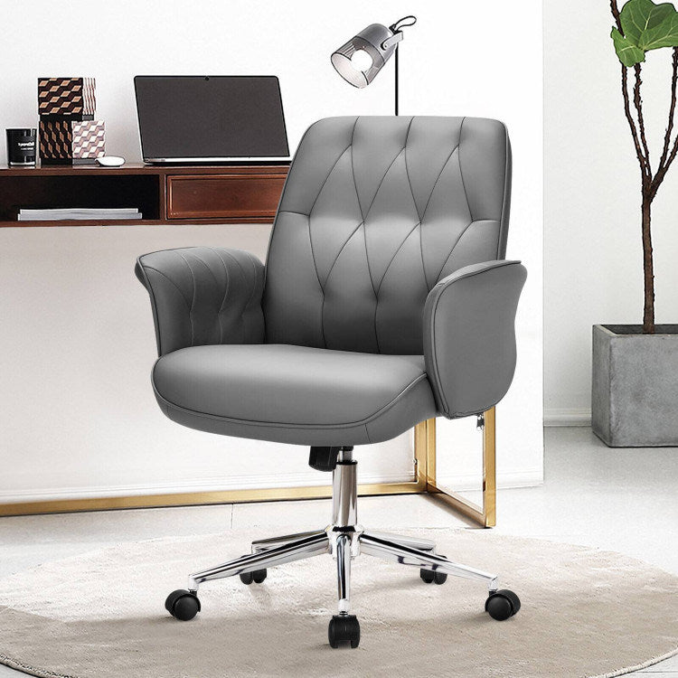 Modern Home Office Leisure Chair PU Leather Adjustable Swivel with Armrest