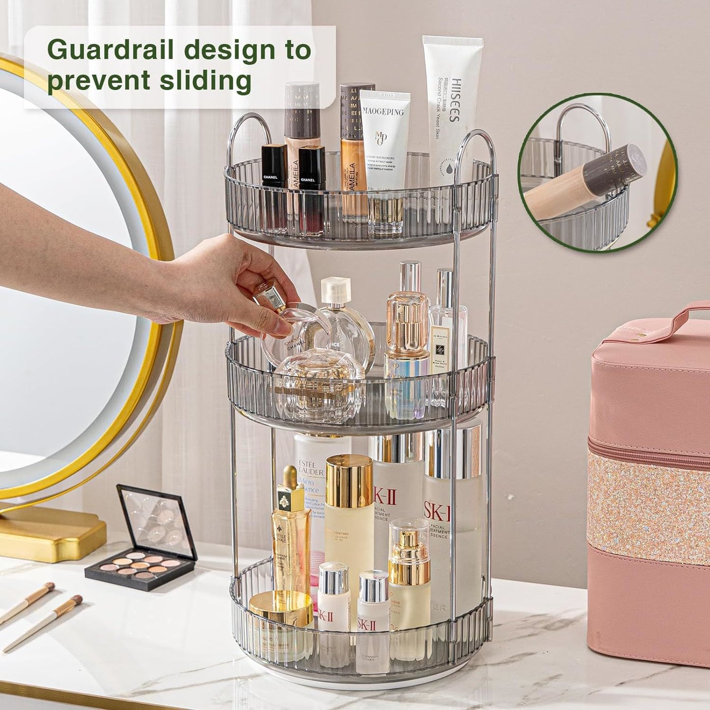 Rotating Makeup Organizer Acrylic Perfume Organizer Clear Skincare Organizer Cosmetics Organizer for Vanity Countertop